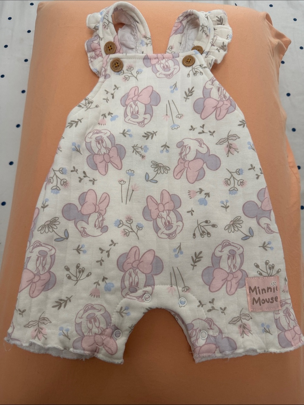 Disney Minnie Mouse Pink and Lavender Floral Overalls
